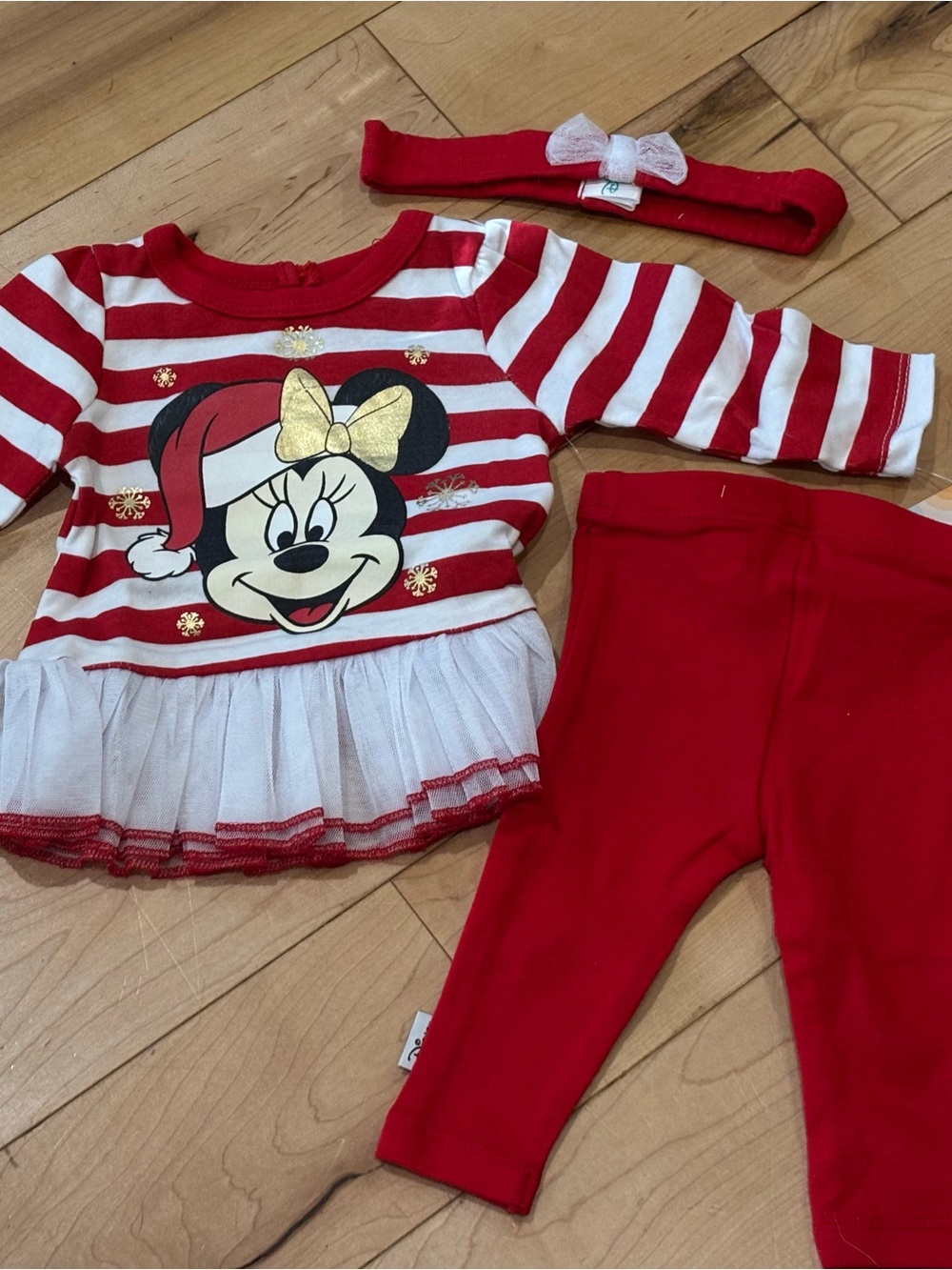 ❤️Disney Red & White Minnie Mouse Holiday Outfit with Gold Bow